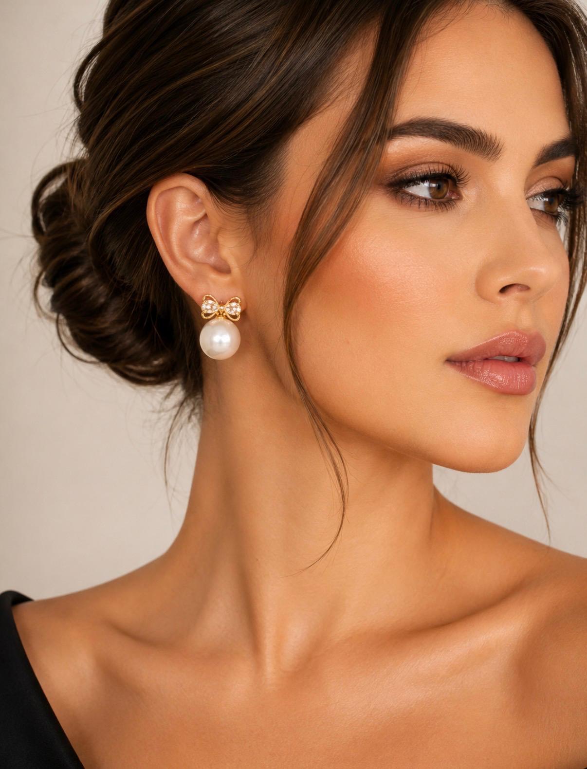 Pendientes Lazo con Perla · Gold Filled · D'Capricho