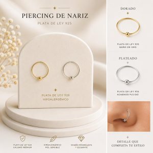 Piercing de nariz de aro con bolita en plata de ley 925, plateado y baño de oro · D'Capricho