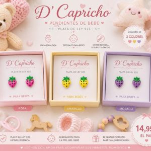 Pendientes de Bebé Fresa – Plata de Ley 925 con Cierre de Rosca
