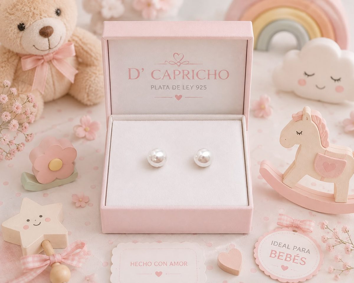 Pendientes de Perla para Bebé y Niña – Plata de Ley 925 con Cierre de Rosca