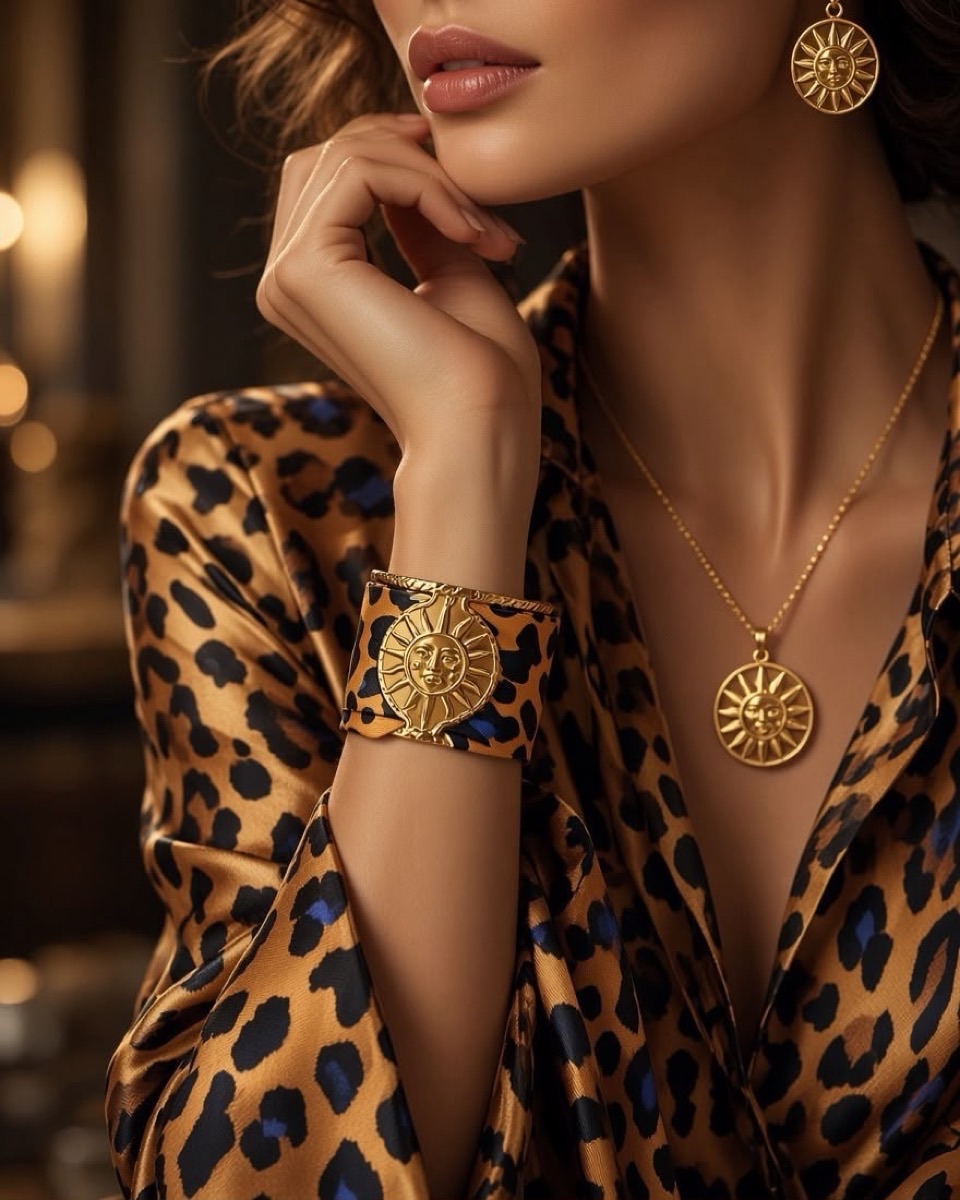 Pulsera Sol de acero 316L dorado con medallón de sol, puesta