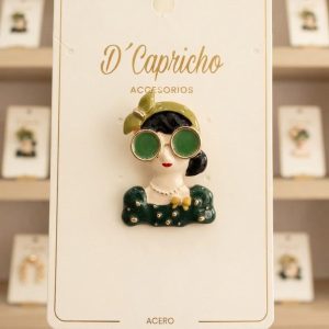 Broche Metal Chica con Gafas · Verde