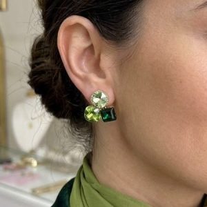 Pendientes Trío de Cristales Verdes · Esmeralda y Oliva